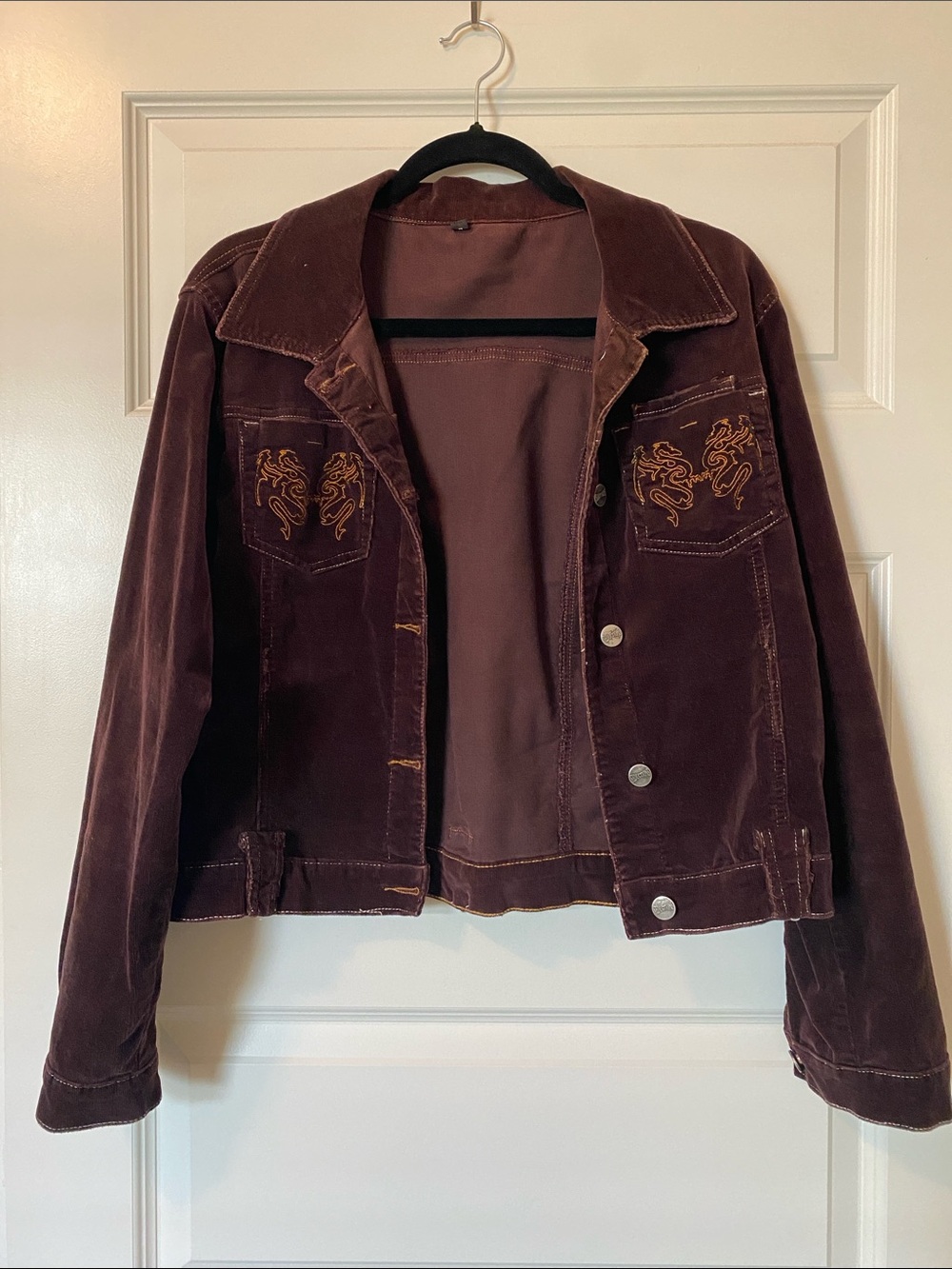 Y2K Seductions Dragon Brown Velvet Embroidered Jean Jacket